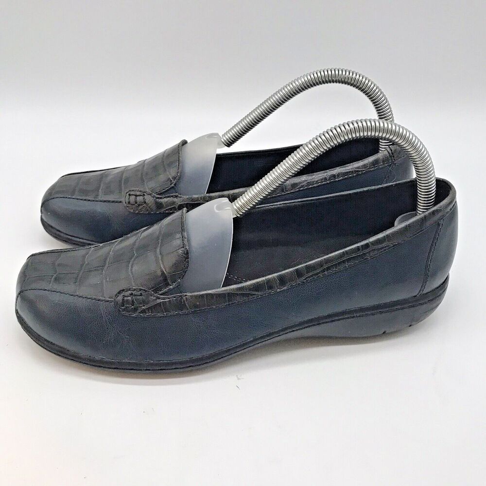 Clarks Bendables Wedge Women's 8M Blue with Faux Croc 35590 Leather Slip on Shoe